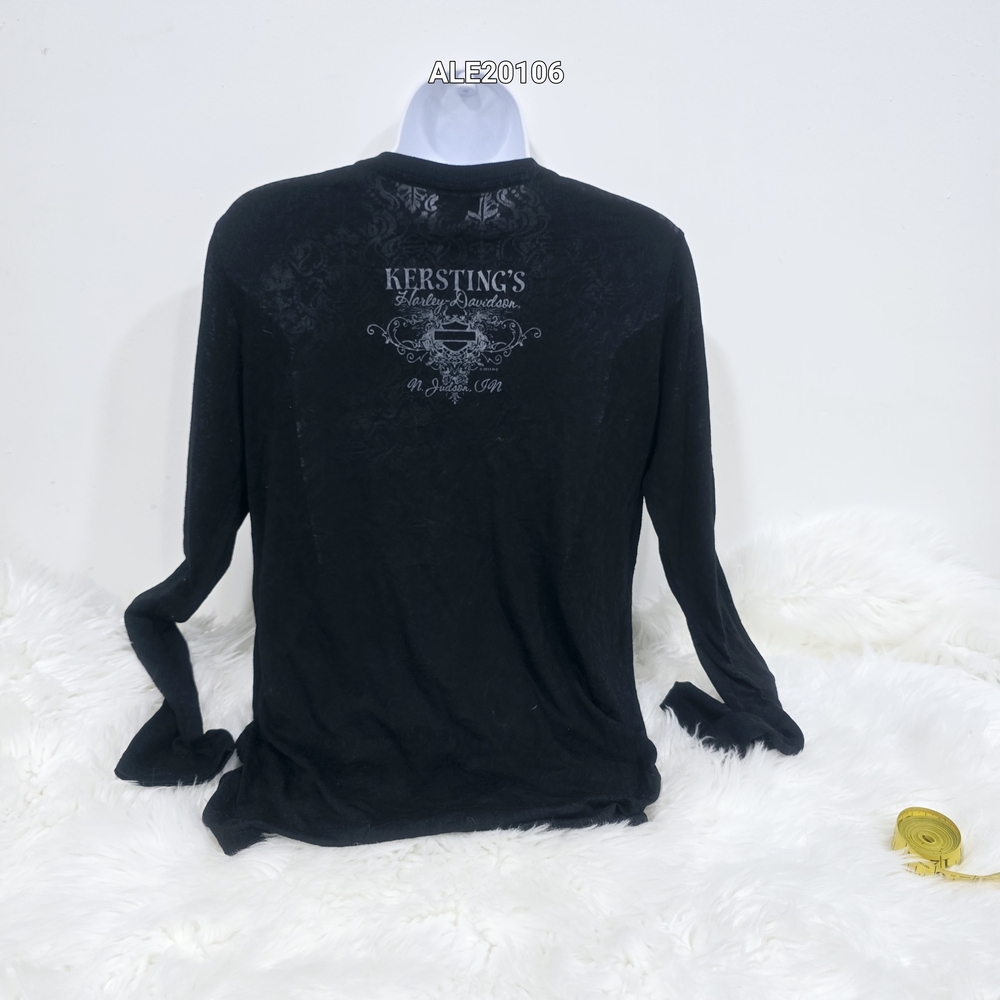 Harley-Davidson women's black translucent long-sleeved t-shirt rhinestone Large - Picture 4 of 17